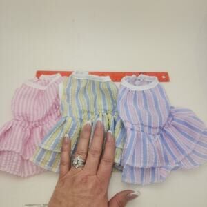 Dog Dresses size XS striped ruffled all 3 dresses included